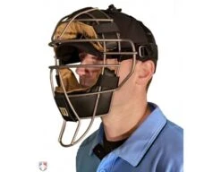 Wilson MLB Titanium Umpire Mask With Two-Tone -Baseball Gear A3007T Wilson Titanium Umpire Mask Worn Front Angled View 1