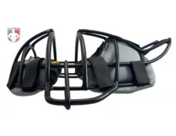 Wilson MLB Black Dyna-Lite Aluminum Umpire Mask With Black And Grey Wrap Around 10 Wilson MLB Black Dyna-Lite Aluminum Umpire Mask With Black And Grey Wrap Around -Baseball Gear A3009 AL BK BK GY Wilson MLB Black Dyna Lite Aluminum Umpire Mask with Black and Grey Wrap Around flat side