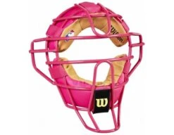 Wilson MLB Pink Dyna-Lite Steel Umpire Mask With Pink And Tan -Baseball Gear A3009 PK TN Front Angled