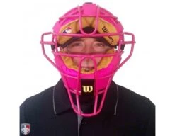 Wilson MLB Pink Dyna-Lite Steel Umpire Mask With Pink And Tan -Baseball Gear A3009 PK TN Worn Front 1