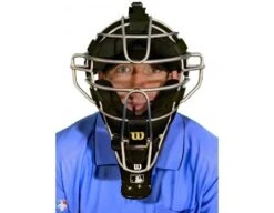 Wilson MLB 4" Umpire Throat Guard -Baseball Gear A3902 BK Wilson MLB 4 Umpire Throat Guard Worn Front View