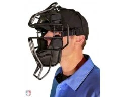 Diamond Matte Black Big League Aluminum Umpire Mask With Leather -Baseball Gear DFM BL Diamond Big League Aluminum Umpire Mask with Leather Worn Front Angled View