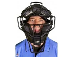 Diamond Matte Black Big League Aluminum Umpire Mask With Leather -Baseball Gear DFM BL Diamond Big League Aluminum Umpire Mask with Leather Worn Front View