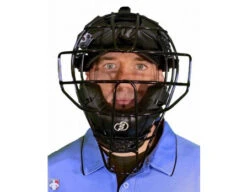 Force3 Defender Umpire Mask -Baseball Gear F3 DEF BK BK Force3 Defender Umpire Mask with Black Worn Front View