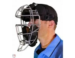 Force3 Silver Defender Umpire Mask With Black 14 Force3 Silver Defender Umpire Mask With Black -Baseball Gear F3 DEF SV BK Force3 Silver Defender Umpire Mask with Black Worn Front Angled View