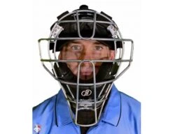 Force3 Silver Defender Umpire Mask With Black 13 Force3 Silver Defender Umpire Mask With Black -Baseball Gear F3 DEF SV BK Force3 Silver Defender Umpire Mask with Black Worn Front View