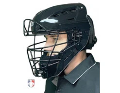 Force3 Black Defender Hockey Style Umpire Helmet -Baseball Gear F3 HSMv3 BK Force3 Black Defender Hockey Style Umpire Helmet worn angle
