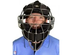 All-Star Silver Magnesium Umpire Mask With Black LUC 14 All-Star Silver Magnesium Umpire Mask With Black LUC -Baseball Gear FM4000MAG UMP SV BK All Star Magnesium Umpire Mask with Black LUC Worn Front View