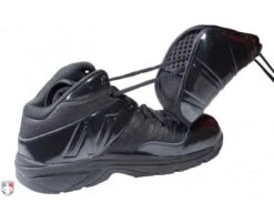 New Balance V3 All-Black Mid-Cut Umpire Plate Shoes -Baseball Gear MU460XB3 New Balance V3 All Black Mid Cut Umpire Plate Shoes Inside Side View with Plate Up