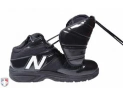 New Balance V3 Black & White Mid-Cut Umpire Plate Shoes -Baseball Gear MU460XT3 New Balance V3 Black White Mid Cut Umpire Plate Shoes Inside Side View with Plate Up