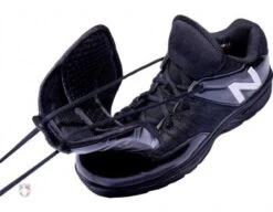 New Balance V3 Black & White Low-Cut Umpire Plate Shoes -Baseball Gear MUL460T3 New Balance V3 Black White Low Cut Umpire Plate Shoes Outside Front Angled View with Plate Up