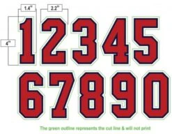 4" Red On Navy On White Precision-Cut Number -Baseball Gear N4 SUB RNW All Together