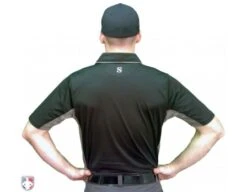 Smitty V2 Major League Replica Umpire Shirt - Black With Charcoal Grey -Baseball Gear S314 BK Smitty V2 Major League Replica Black with Charcoal Grey Worn Back View