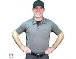 Smitty V2 Major League Replica Umpire Shirt - Charcoal Grey With Black 11 Smitty V2 Major League Replica Umpire Shirt - Charcoal Grey With Black -Baseball Gear S314 CH Smitty V2 Major League Replica Umpire Shirt Charcoal Grey with Black Worn Front View