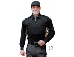 Smitty V2 Major League Replica Long Sleeve Umpire Shirt - Black With Charcoal Grey -Baseball Gear S315 BK Smitty V2 Major League Replica Long Sleeve Umpire Shirt Black with Charcoal Grey front cp