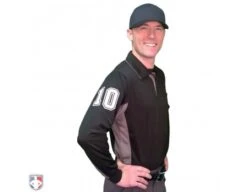 Smitty V2 Major League Replica Long Sleeve Umpire Shirt - Black With Charcoal Grey -Baseball Gear S315 BK with N4 SUB WBW