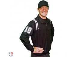 Smitty Traditional Half-Zip Umpire Jacket - Black And White -Baseball Gear S320 BK Smitty Traditional Half Zip Umpire Jacket Black White Front Angled View with N4 SUB WBW 1
