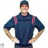 Smitty Traditional Half-Zip Short Sleeve Umpire Jacket - Navy And Red 2 Smitty Traditional Half-Zip Short Sleeve Umpire Jacket - Navy And Red -Baseball Gear S324 N R W Smitty Traditonal Half Zip Short Sleeve Umpire Jacket Navy and Red Worn Front View 2