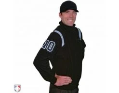 Smitty Major League Style Fleece Lined Umpire Jacket - Black And Polo Blue -Baseball Gear S330 BK PB Smitty Major League Style Fleece Lined Umpire Jacket Black with Powder Blue Front Angled View with N4 SUB BPBW