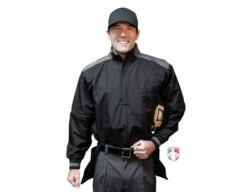 Smitty Major League Replica Convertible Umpire Jacket - Black With Charcoal Grey -Baseball Gear S340 Smitty Major League Replica Convertible Umpire Jacket Black with Charcoal Grey front with sleeves plate