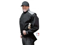 Smitty Major League Replica Thermal Umpire Jacket - Black With Charcoal Grey -Baseball Gear S341 Smitty Major League Replica Thermal Umpire Jacket Black with Charcoal Grey angled plate