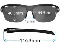 Tifosi Intense Sunglasses - Gloss Black / Smoke -Baseball Gear TIF INTENSE GBS Tifosi Intense Sunglasses Gloss Black Smoke Front with Dimensions