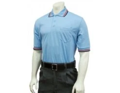 Smitty Pro Knit Umpire Shirt - Powder Blue With Red-White-Navy Trim