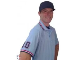 Smitty Pro Knit Umpire Shirt - Powder Blue With Red-White-Navy Trim -Baseball Gear U126 265 with N3 SUB NWR 1