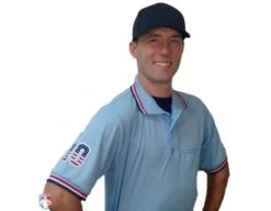 Smitty Pro Knit Umpire Shirt - Powder Blue With Red-White-Navy Trim -Baseball Gear U126 265 with N3 SUB SNS